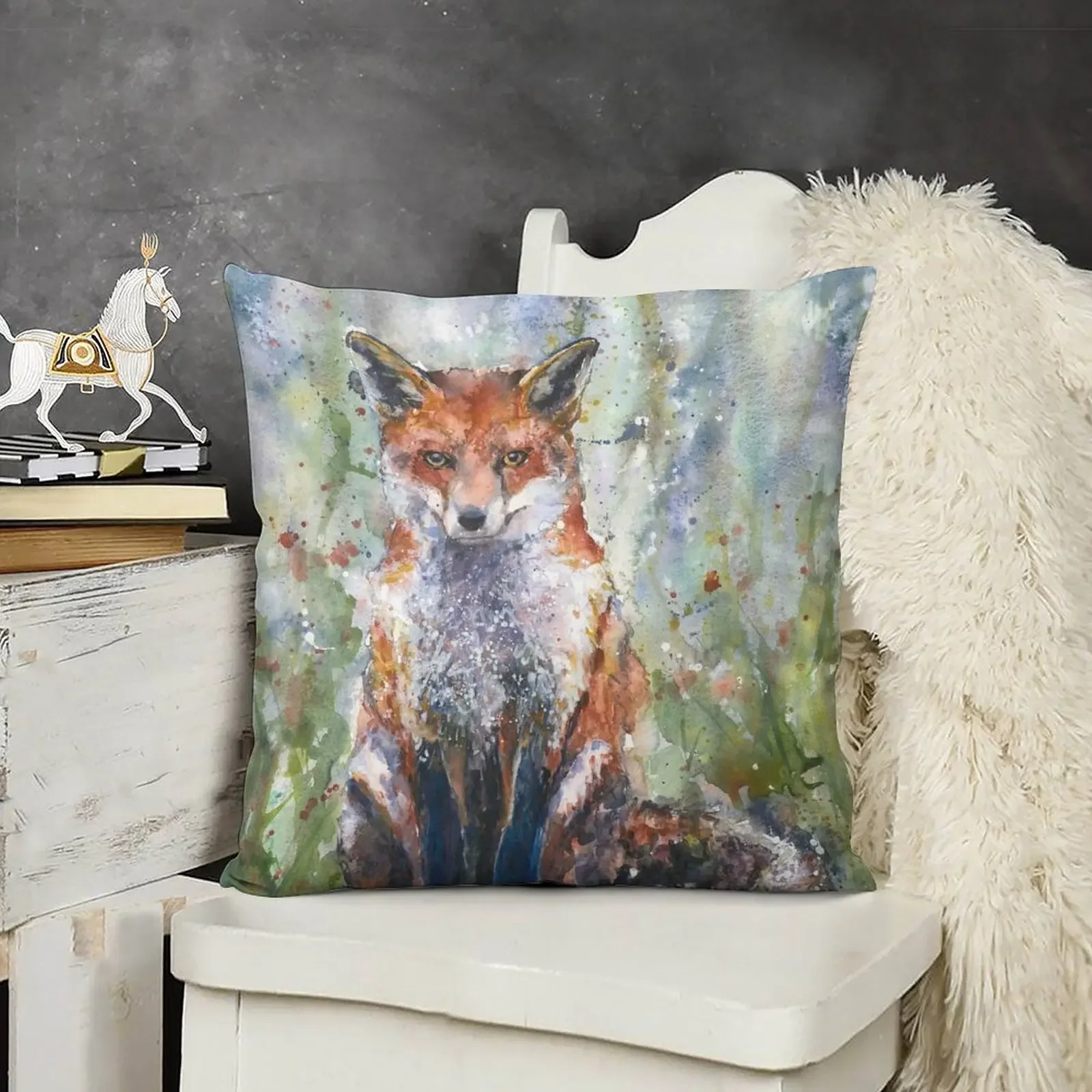 Лиса акварель Наоми Акварель Декоративная подушка Подушка наволочка