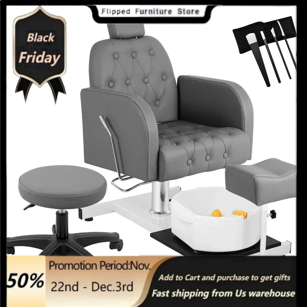 Кресло для педикюра с откидной спинкой массажным бассейном и табуретом ног