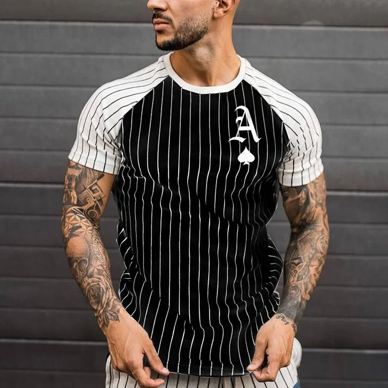 

2023 Men's T-shirt Summer Men's Street Style Round Neck Shirt Fashion Poker Short Sleeve Zebra Stripe Print Plus Size