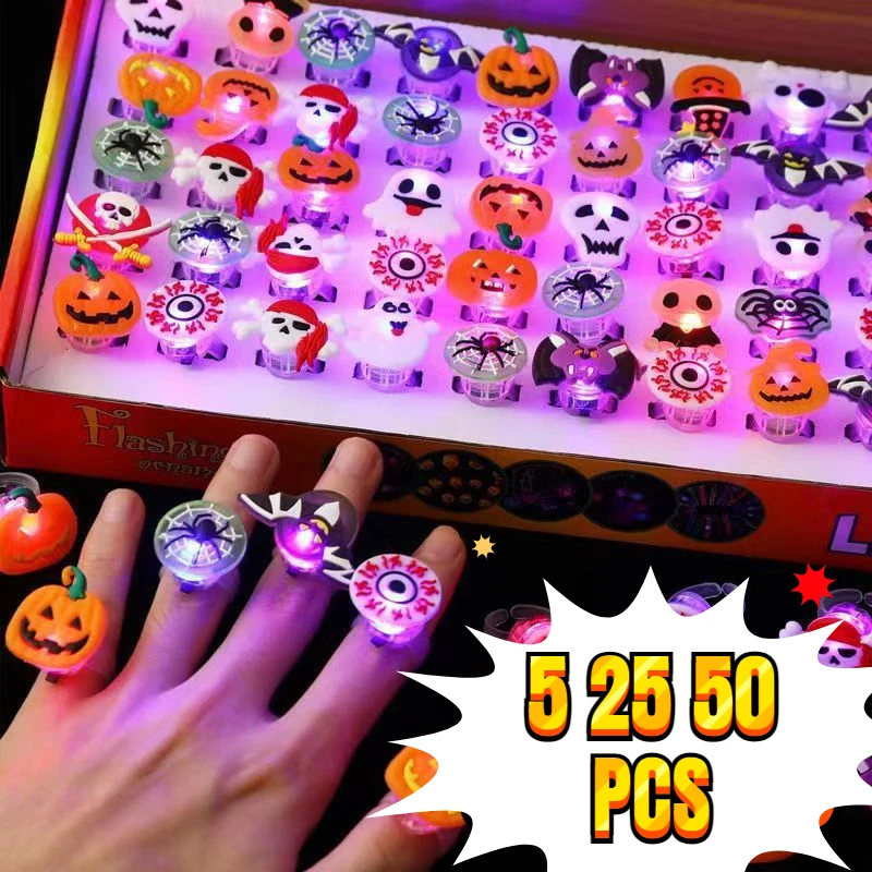 

LED Light Halloween Ring Glowing Kids Gift Pumpkin Ghost Skull Rings Halloween Christmas Party Decoration for Home Santa Snowman