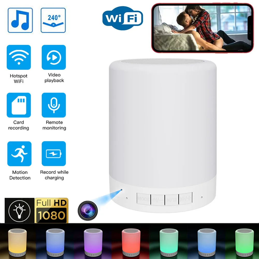 

Bluetooth Speakers with Mini Camera Wifi Remote Control Portable Music Player HD Micro Camcorders Coloured Lights mini camara