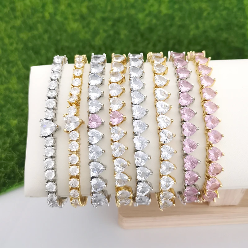

Crystal Stone Colorful Heart Shaped Love Girl Wedding Engagement Bracelet Gold Silver Infinite Luxury Jewelry White