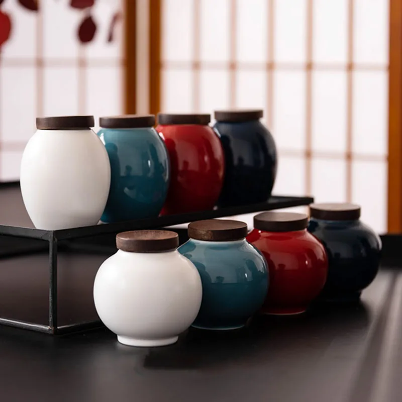 

Exquisite Ceramic Jewelry Cosmetics Storage Jar Mini Tea Can with Ebony Lid Desk Top Candy Coffee Bean Storage Jar Home Ornament