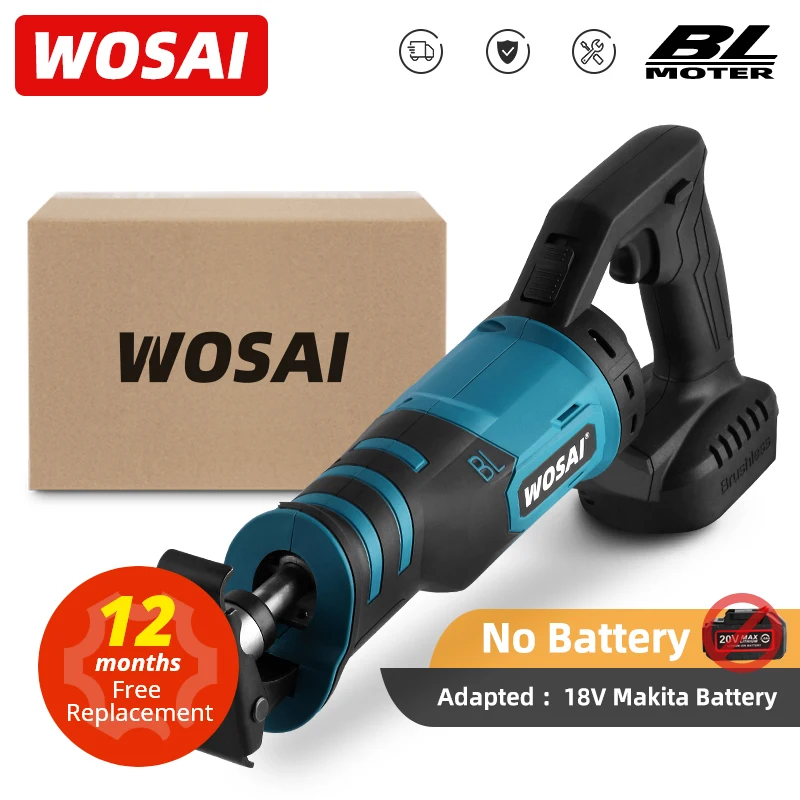 WOSAI 20V Brushless Reciprocating Saw Adjustable Three Orientations Modes Cutting Electric Saw For 18V Makita Lithium Battery