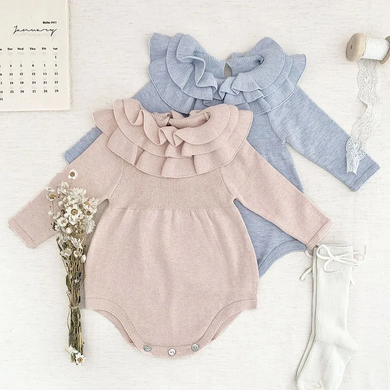 

Newborn Autumn Baby Girls Long Sleeve Pure Color Knit Rompers Children Jumpsuit Sweet Infant Kids Baby Girls Clothes Rompers