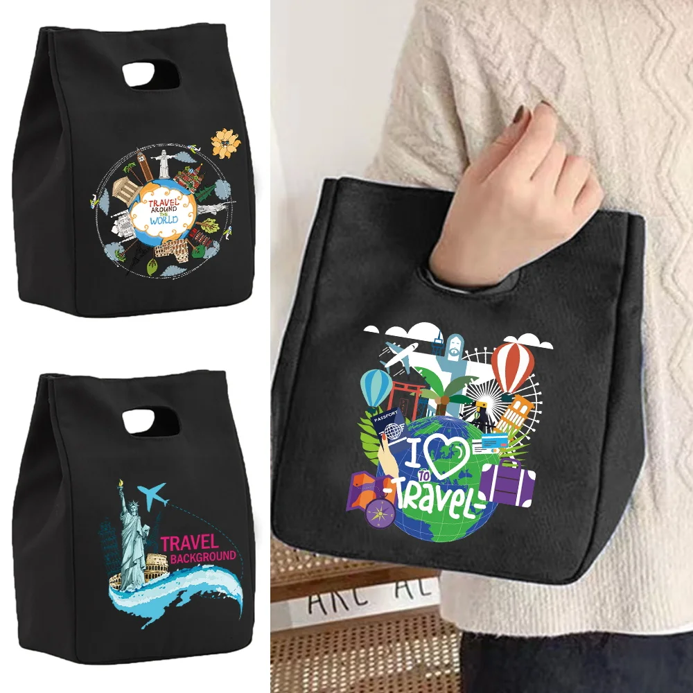 

Thermal Canvas Lunch Bags for Women Cooler Bag Kids Insulated Lunch Bento Pack Food Picnic Bag Travel Series Lunch Bags for Work