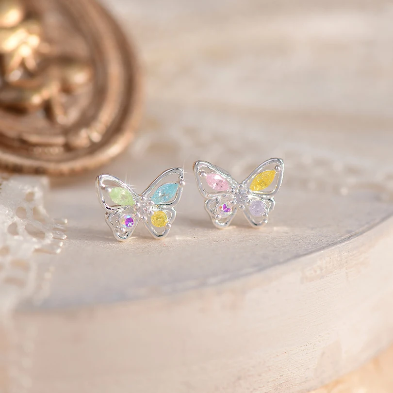 

Женские серьги-гвоздики с бриллиантами, розовые, голубые серьги маленького размера с бабочками, аксессуары для женщин