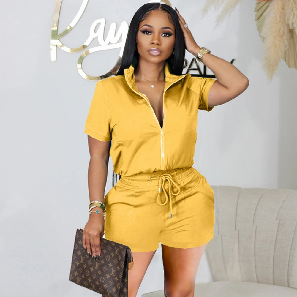 

Женский спортивный костюм из двух предметов, желтый топ на молнии с коротким рукавом и шорты, комплект из двух предметов, лето 2023