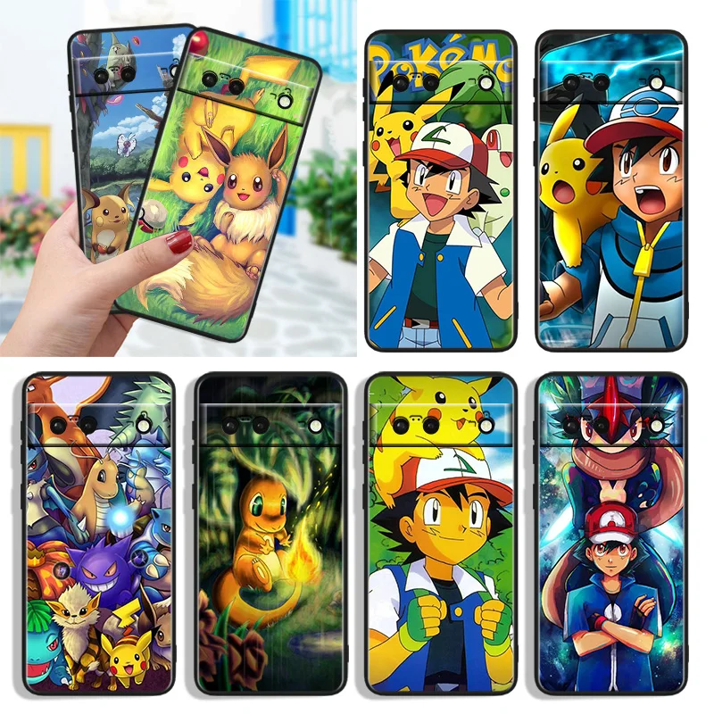 

Pokemon Pikachu Cute Shockproof Cover for Google Pixel 7 6a 6 Pro 5 4 4A XL 5G Black Phone Case Shell Soft Fundas Capa