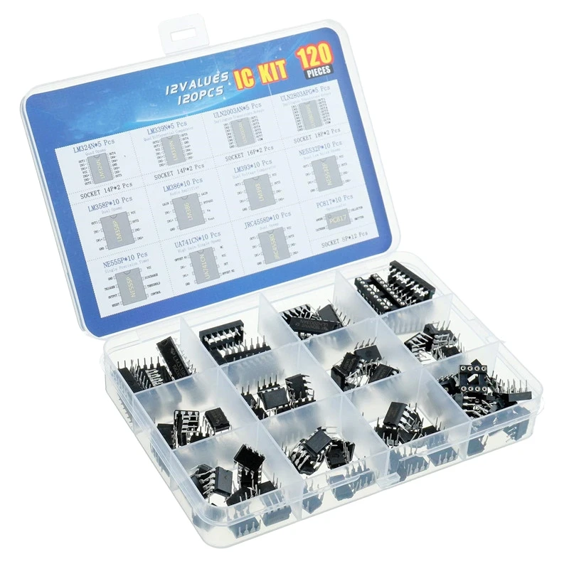 

12 Kinds Of Chips 120 Opamp Timer Darlington Photocoupler LM324 LM339 ULN2003AN ULN2803APG LM358P LM386 IC Kit