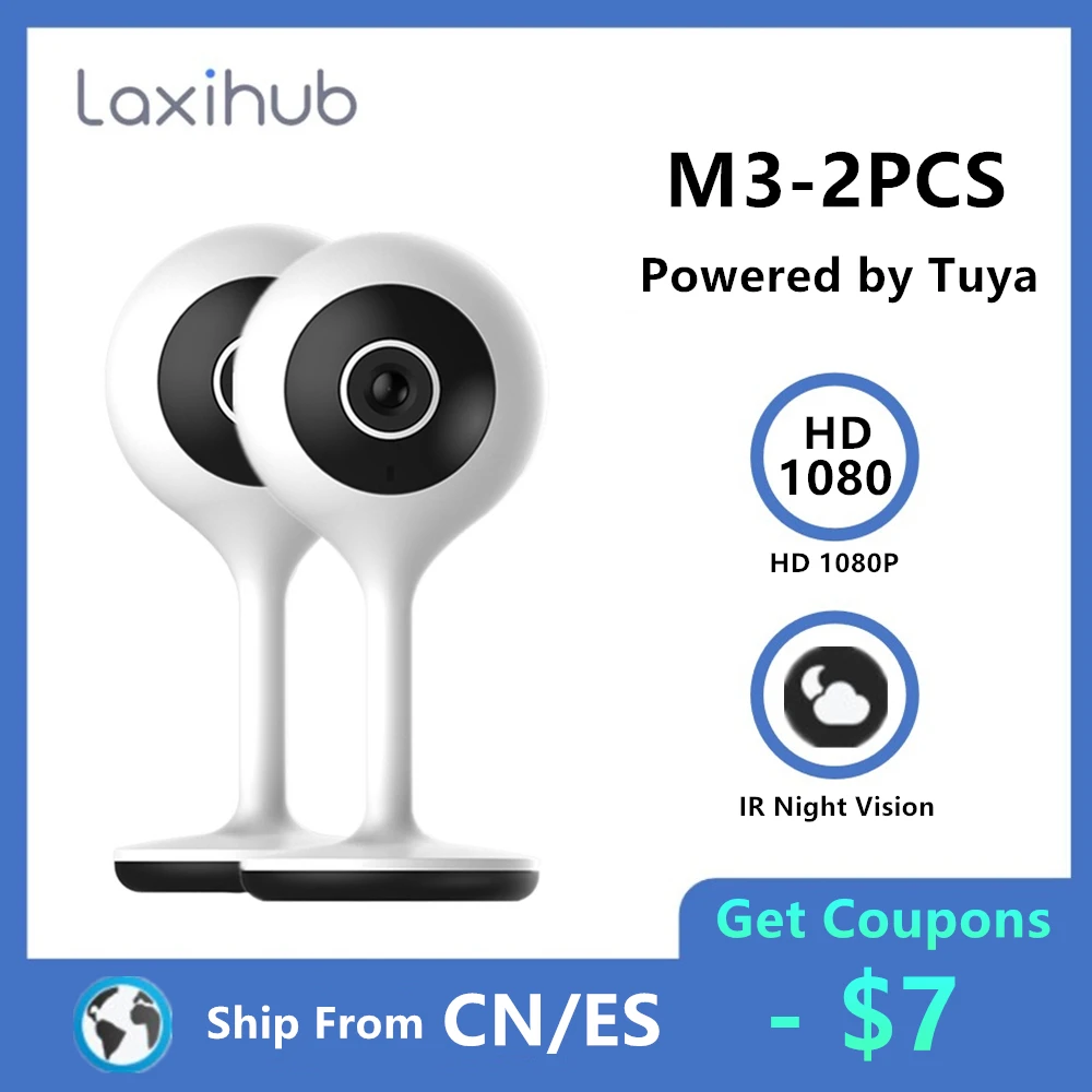Laxihub 2PCS Indoor Security Camera Tuya Smart Home Wi-Fi Surveillance Camera Mini Baby Monitor Security Protection Smart Life