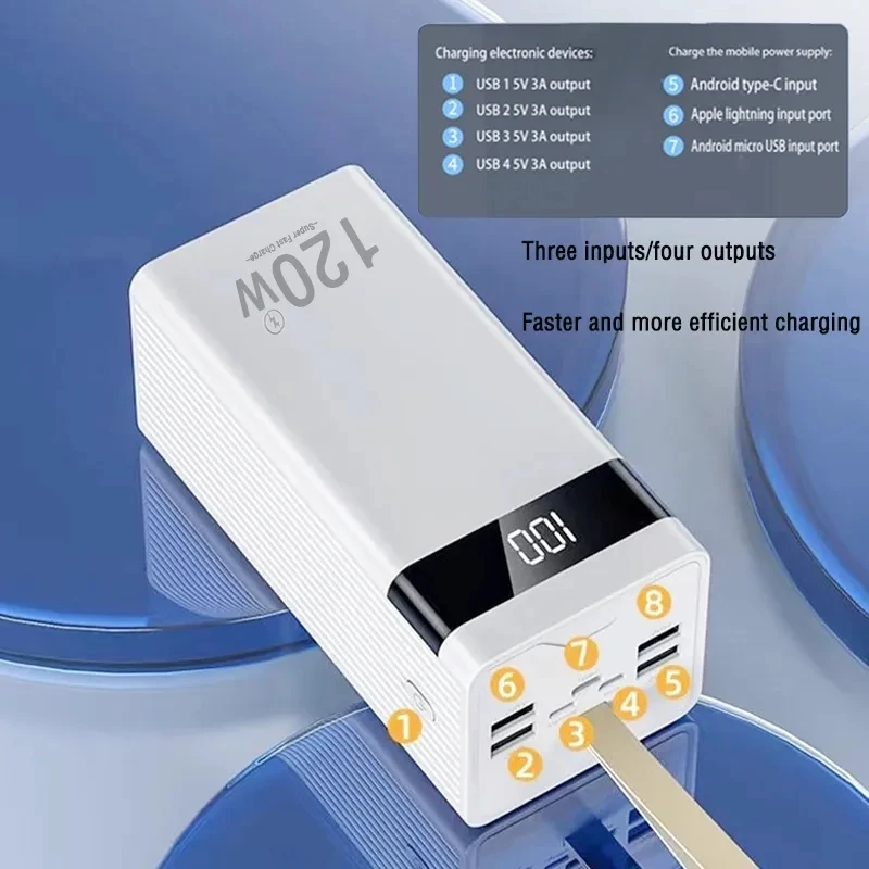 

Mobile Power Supply 200Ah, Large Capacity, 120W Ultra Fast Charging Intelligent Digital Display Screen, with LED+Free Shipping