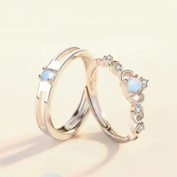 moonstone couples sterling silver pair ring simple small design sense opening adjustable ring engagement rings for women