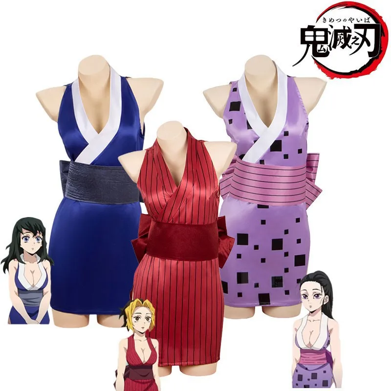 

Anime Demon Slayer Uzui Tengen Cosplay Costume Wives Suma Hinatsuru Makio Uniform Dress Entertainment District Arc