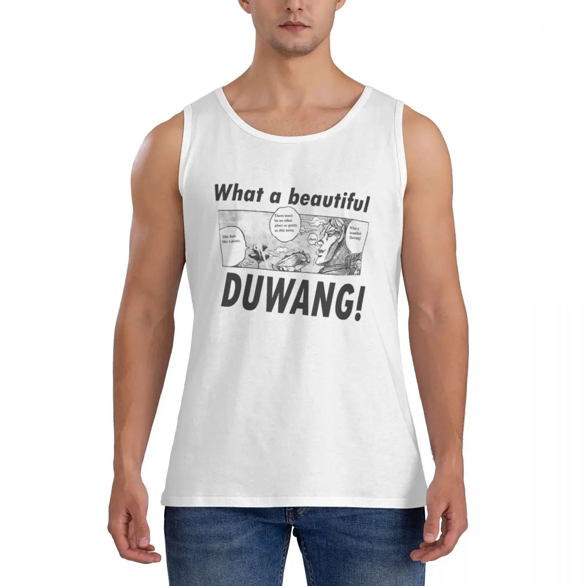 

Мужские майки с невероятными приключениями Джоджо, хлопковые майки, новинка, прекрасный Duwang! Жилеты для мышц в тренажерном зале, подарок