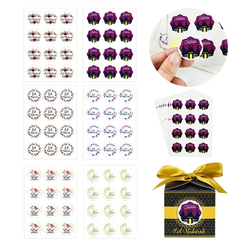 

120pcs 3cm EID Mubarak Paper Stickers Lable Envelope Seal Gift Box Packaging Sticker Scrapbook Material Eid Al-fitr Party Decor