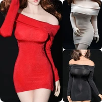 16 scale female soldier sexy ice silk off the shoulder leopardred dress slim hip skirt for s38s39 action figure body model