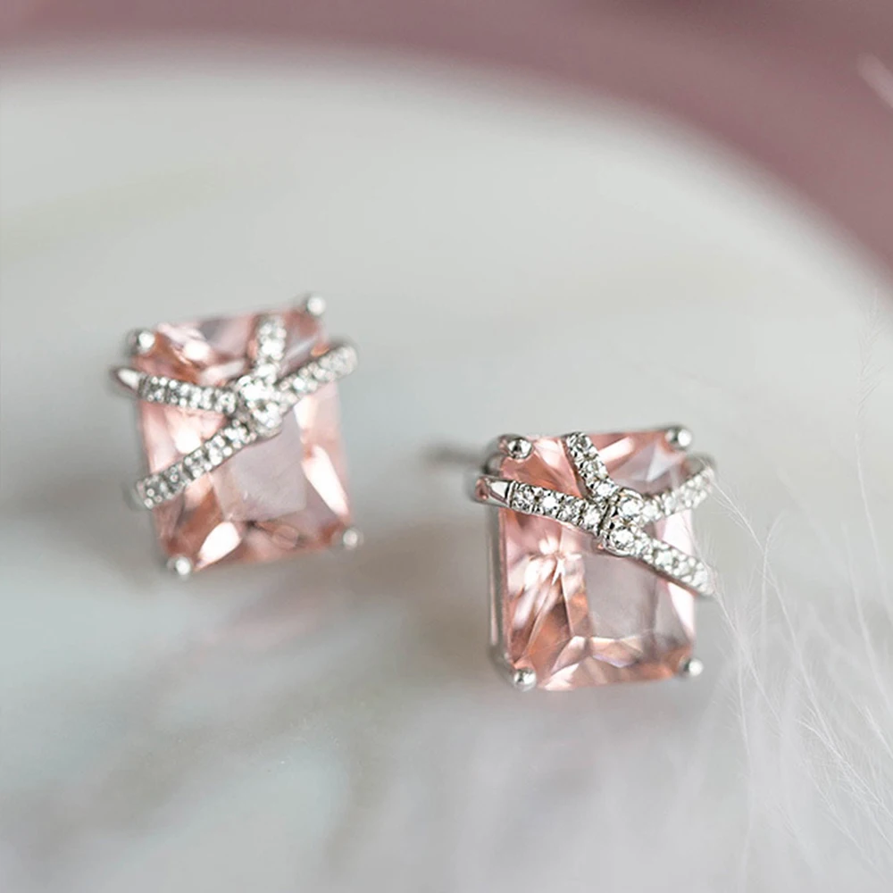 

WPB серьги из стерлингового серебра 925 пробы женские серьги с узелком из розового бриллианта циркониевые бриллиантовые сверкающие ювелирные изделия для женщин девочек праздничный подарок