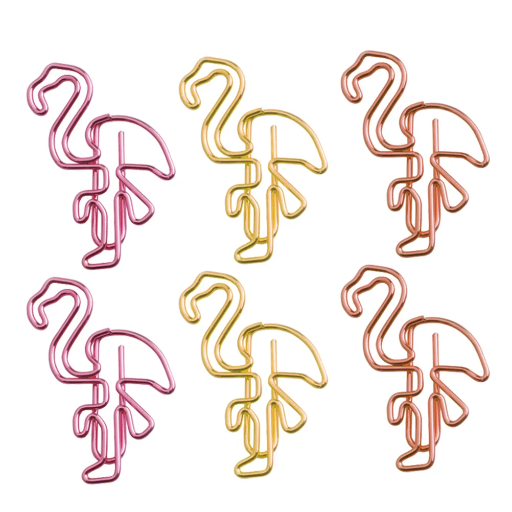 

30PCS Office Stationery Practical Creative Metal Bookmark Flamingo Shape Paper Document Clip Mixed Color Clips