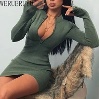 new green mini knitted bodycon dress sexy women clothes long sleeve korean style ladies party short dresses 2022 spring autumn