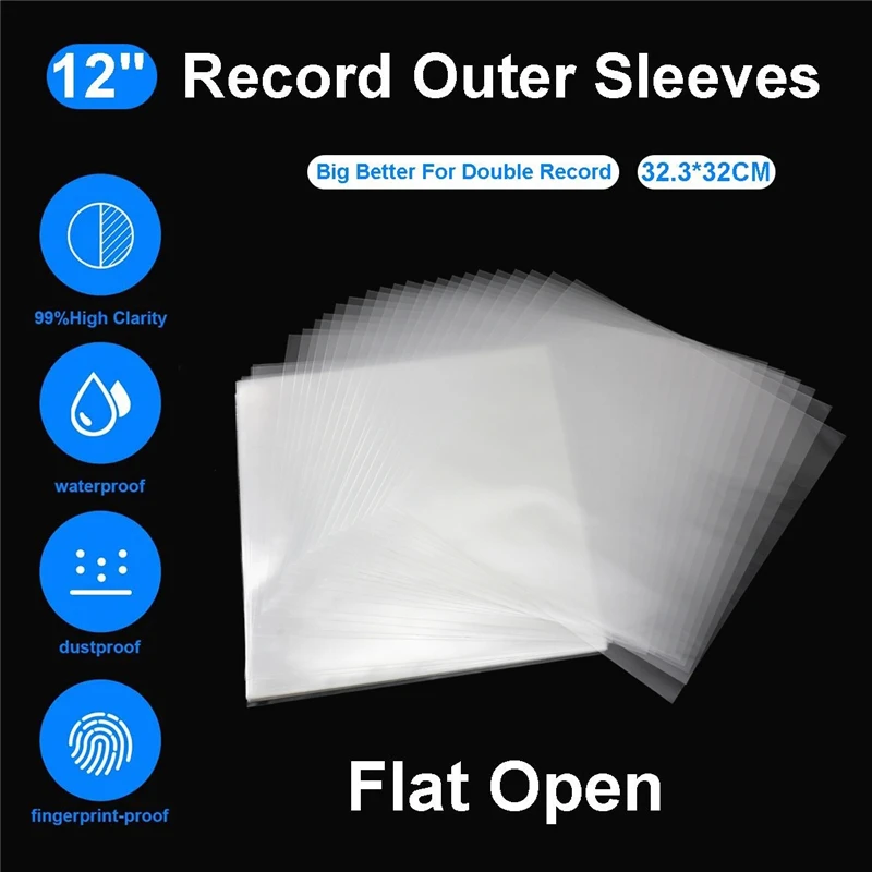 50PCS OPP Gel Record Protective Cover 12" 32.3cm * 32cm for Turntable Player LP Vinyl Record Self-adhesive Record Bag