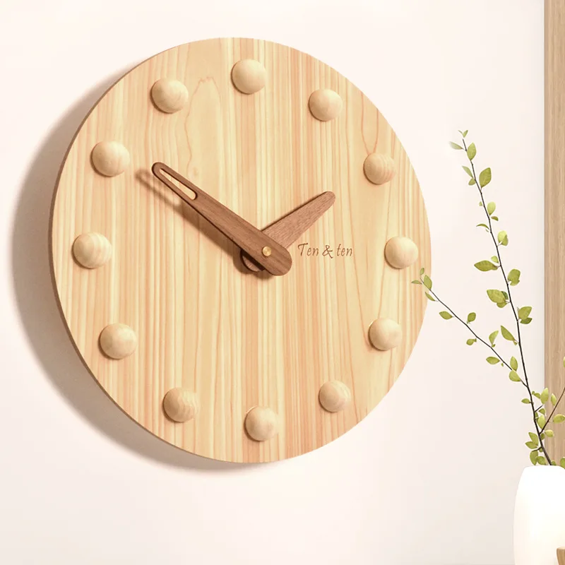 

12inch Creative Simple Quartz Clock Wooden Wall Clock Home Living Room Japanese Decorative Clock