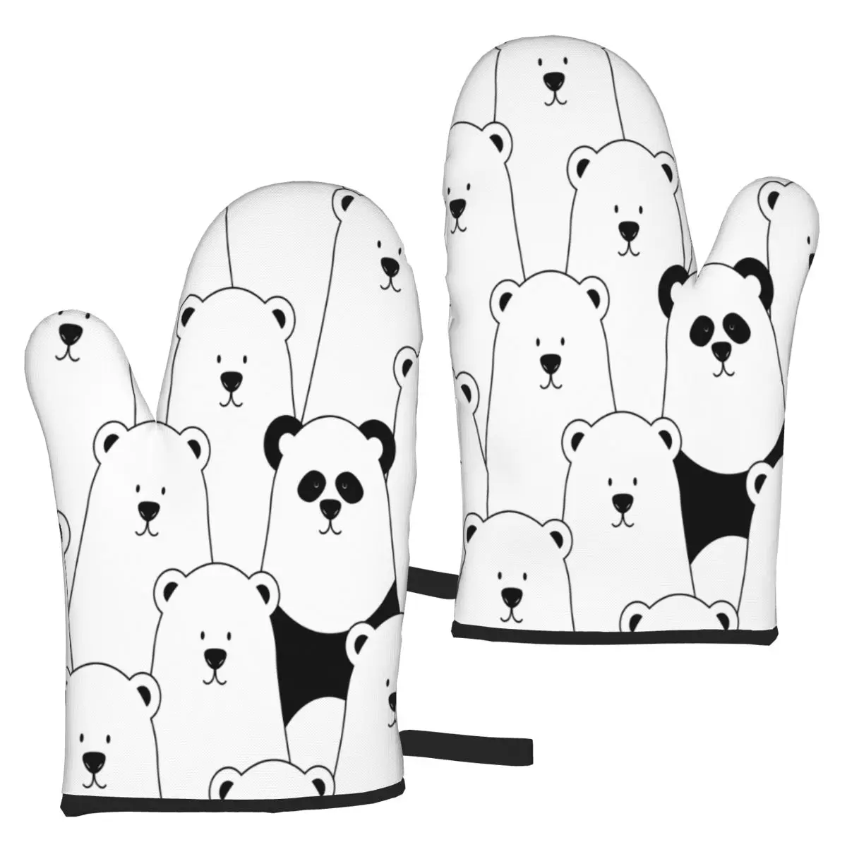 

2PCS Heat Resistant Kitchen Gloves Oven Mitts Funny White Polar Bears And Panda Cooking Microwave Gloves