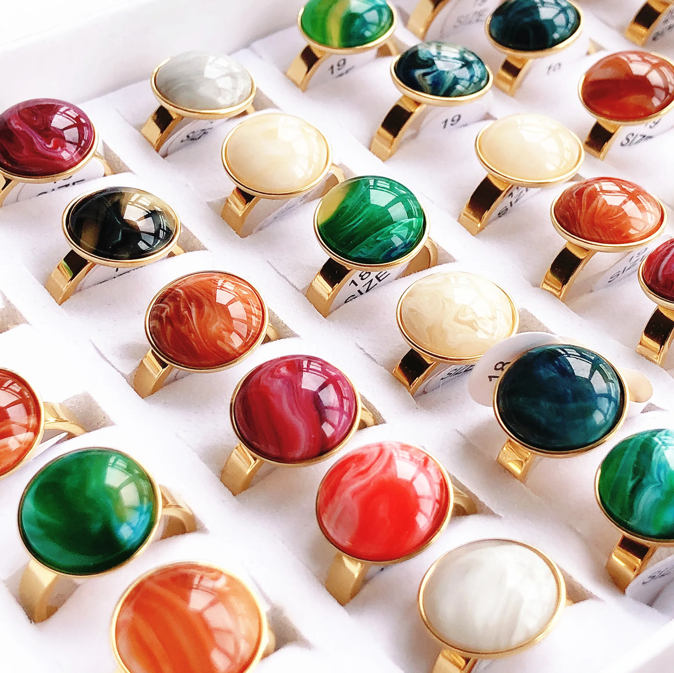 Кольцо из нержавеющей стали с имитацией нефрита 36 шт./лот