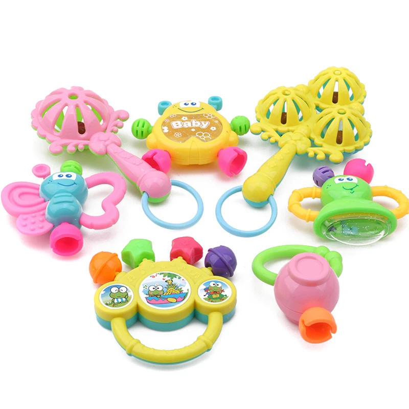 

0-12M Cute Baby Early Educational Hand Rattle Music Sound Appease Toys Intelligence Grasping Gums Hand Bell