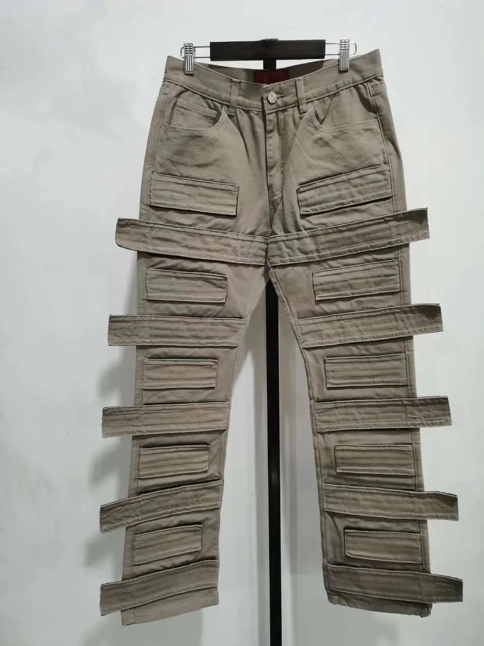 Spring Autumn New Men's Multi Strap Adjustable Cargo Pants Vintage Cotton Canvas Streetwear Straight Flare Trousers