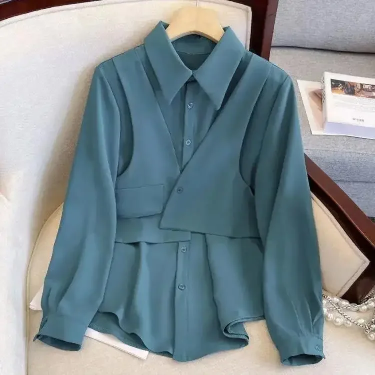 Двухсекционная женская рубашка для похудения Illusion осенний черный топ больших