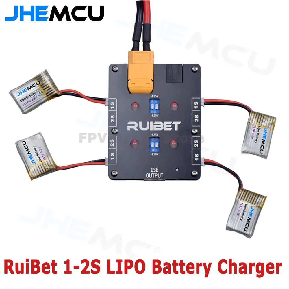

Зарядное устройство JHEMCU RuiBet 1-2S LIPO 7-26 в XT60 вход USB выход для 3,7 в 3,8 в LIPO батареи FPV Tinywhoop Дрон