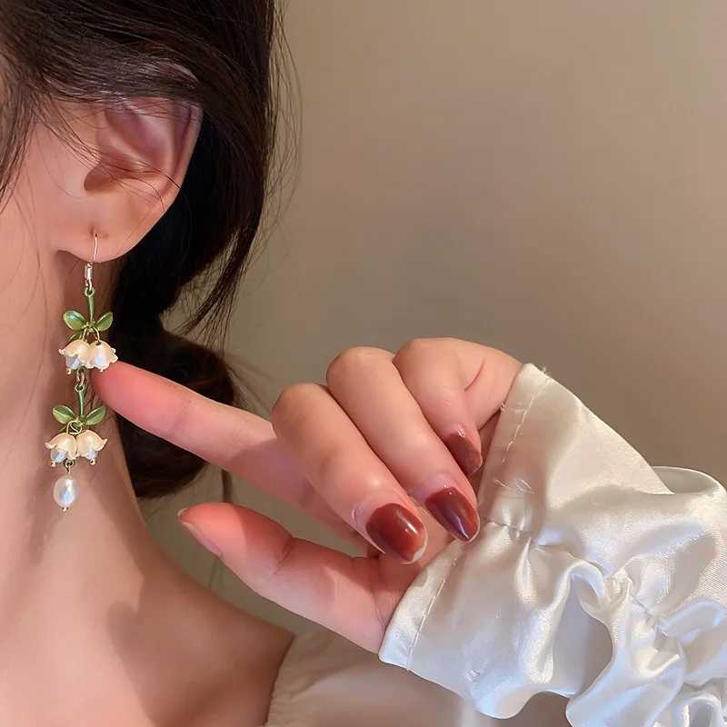 

Pearl Lily Of The Valley Pendant Earrings Korean Classic Fashion Flower Earrings Women's Elegant Temperament Earrings Jewelry