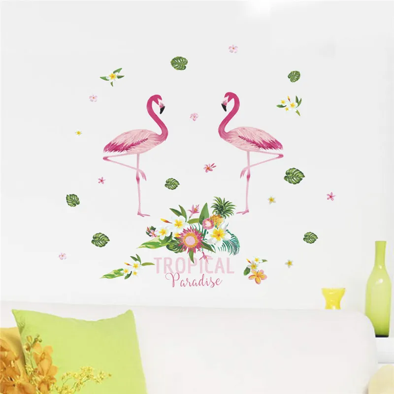 Настенные стикеры DEOWUU с фламинго и цветами