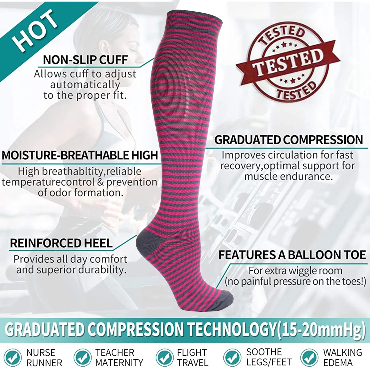 Dropshipping 6 Pairs Women Men Compression Socks Knee High Stockings Elastic Sports Running Nurse Climbing Cycling Socks Men