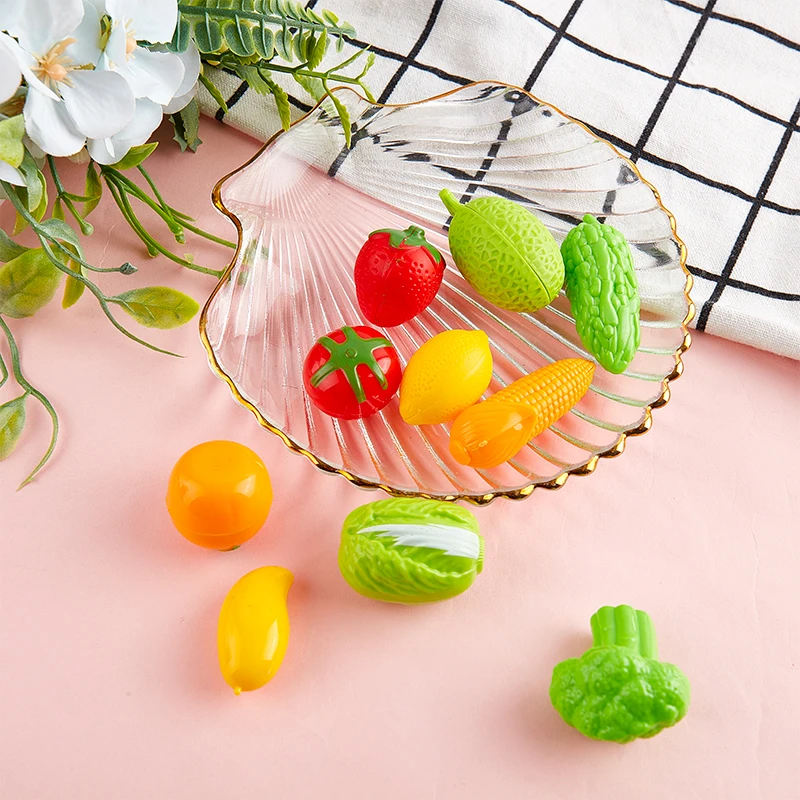   10pcs/set 1:12 Dollhouse Mini Simulation Plastic Fruit Vegetables Toy Kids Pretend Play Kitchen Food Toy Dollhouse Accessories 