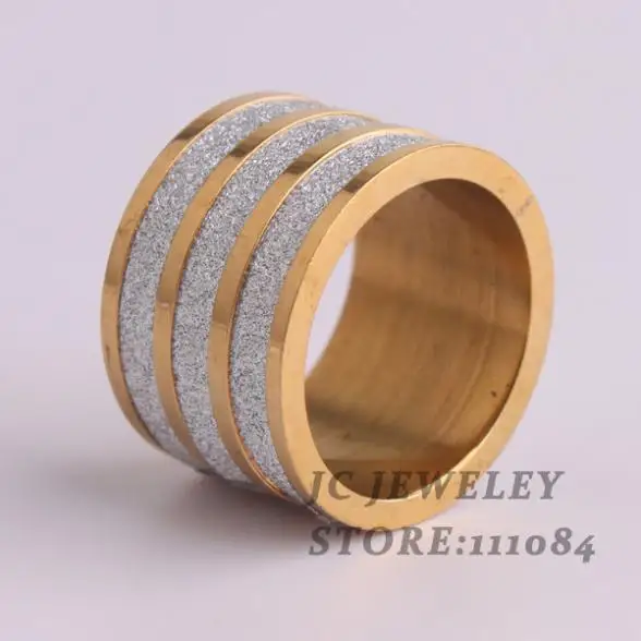 

Wide 15mm Stripe Scrub finger rings 316L Stainless Steel for men women jewelry wholesale