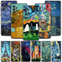 oil painting case for samsung galaxy a72 a52 a53 a71 a91 a42 note 20 ultra 8 9 10 plus 5g cases cover cat van gogh starry night