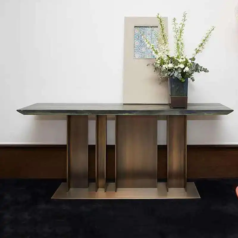 

Brushed Bronze Marble Entrance Table Counter Simple Living Room Decoration Shelves Wall Entry Corridor Strip Table