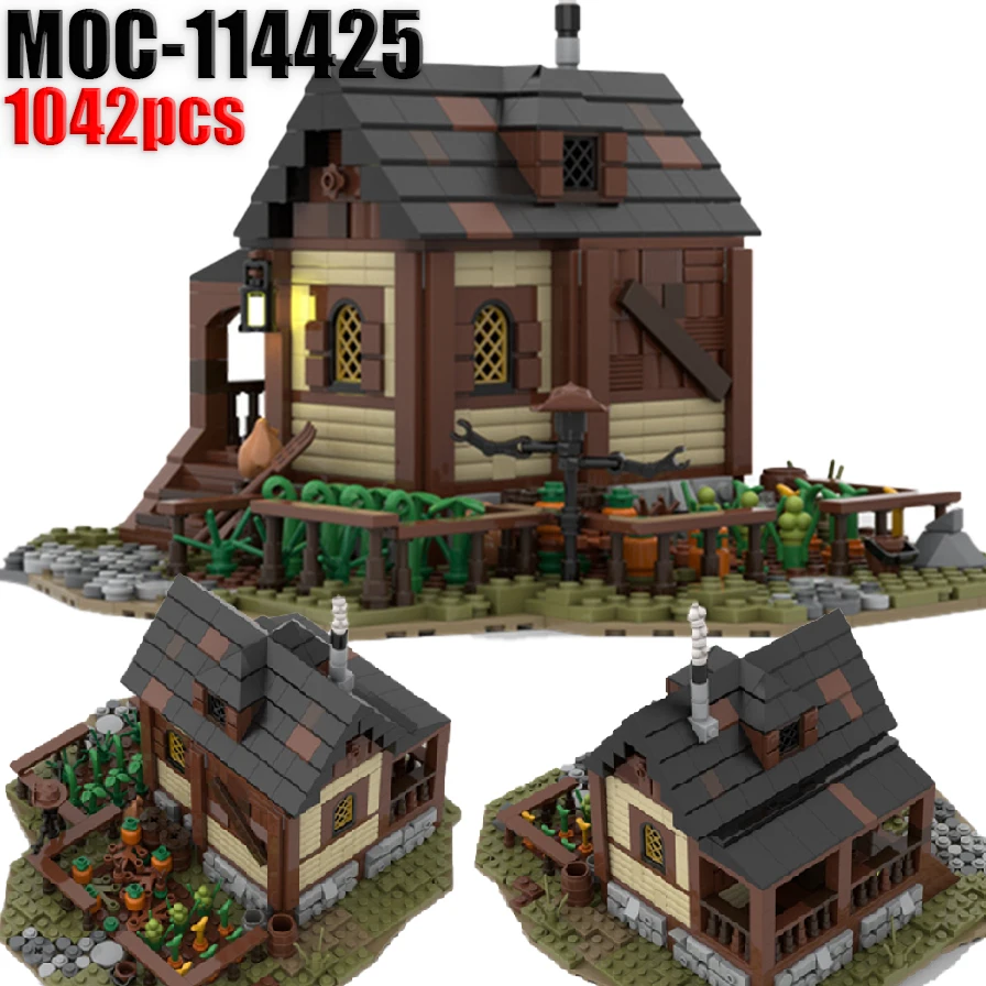 

MOC Castle Cottage Building Blocks Kit Countryside Farm Carrot Field Hut Middle Age Town Scene House Yard Bricks Toys Gift