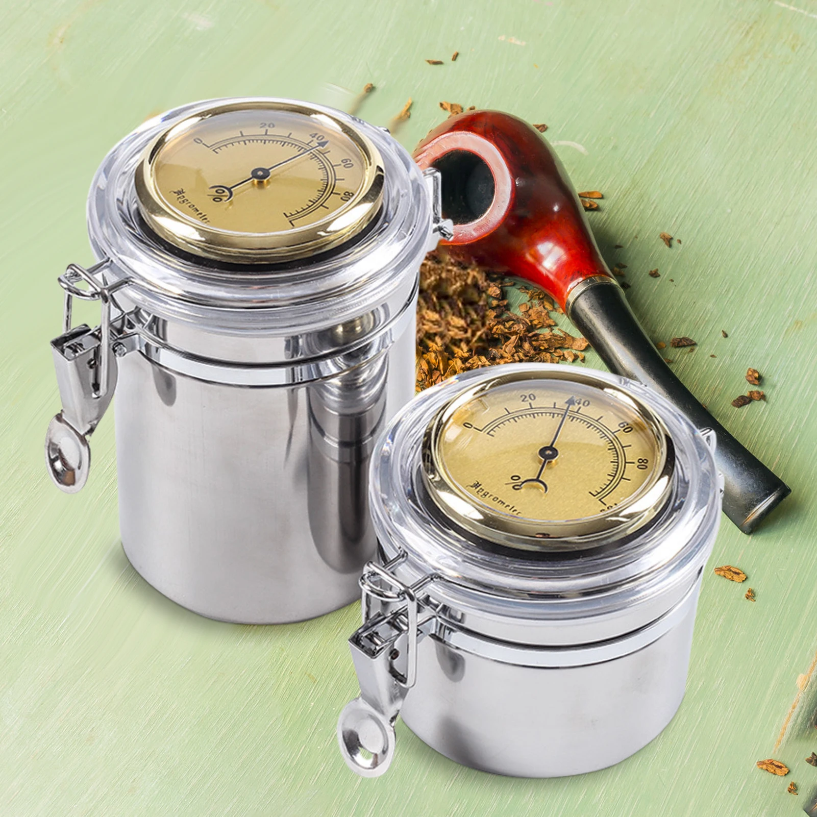 

Tobacco Jar Cigar Humidor With Humidifier And Hygrometer-Hold Multiple Cigar Accessories Stainless Steel Case