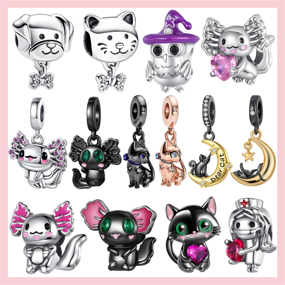 

Cartoon Cat Mexican Axolotl Charm 925 Sterling Silver Beads Fit Original Pandora Bracelet Jewelry Making DIY Gift