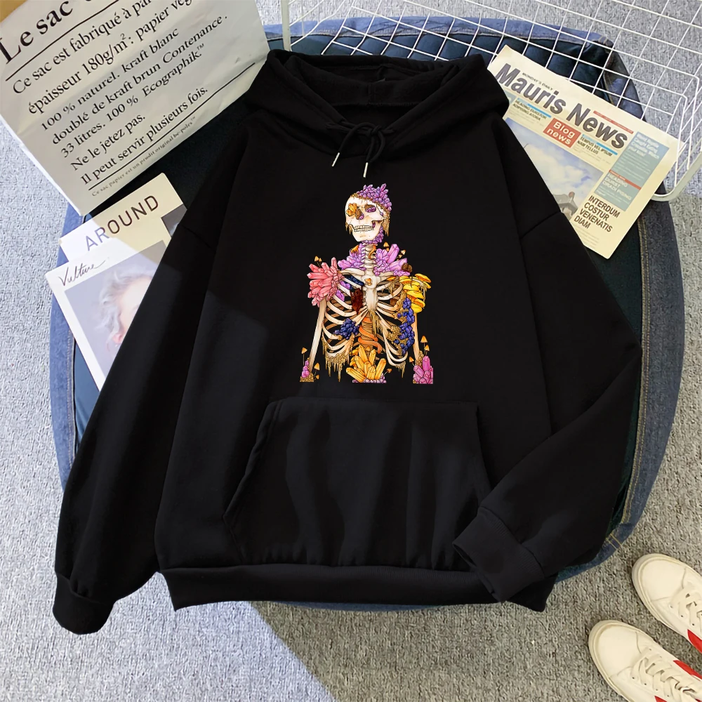 

Cottagecore Skull Hidden Gem Printing Men Long Sleeves Comfortable Street Hoodies Oversize Casual Tops Autumn Soft Mans Clothing