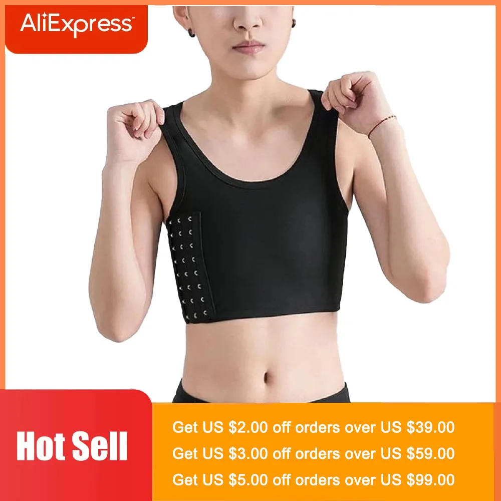 

Women Breathable Buckle Short Chest Breast Binder Vest Tops Zip Up Slim Fit Elastic Half Tank Top Chest Binder With Front Zippe
