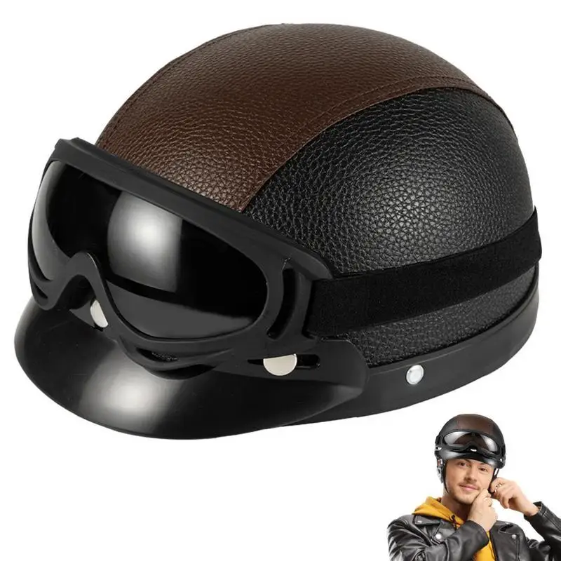 

Мотоциклетные головные уборы для мужчин, велосипедные шлемы для мужчин и женщин, полушлем с открытым лицом и очками, шлемы с искусственным весом