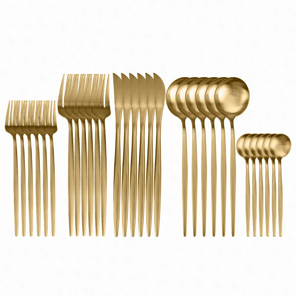 

30Pcs Full Set Cutlery Dessert Fork Tea Spoon Dinner Set Dinnerware Set Serving Tableware Golden Flatware Set Kitchen Utensils