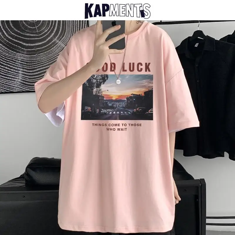 

KAPMENTS Men Funny Harajuku Oversized T Shirts 2022 Summer Mens Vintage Black Graphic T Shirt Korean Fashions Loose T-Shirts