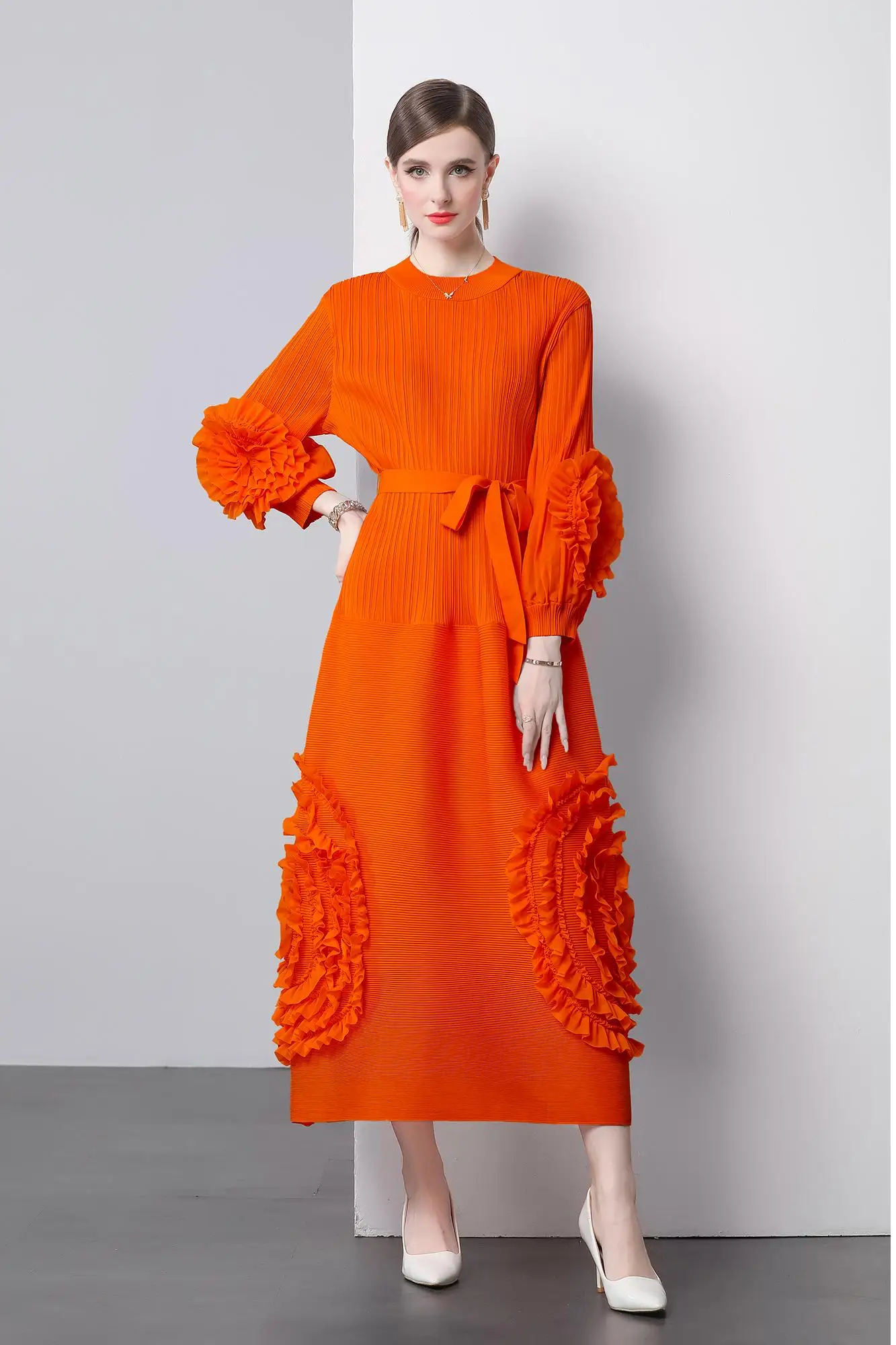 Новое Элегантное плиссированное платье миди Miyake's модное кружевное