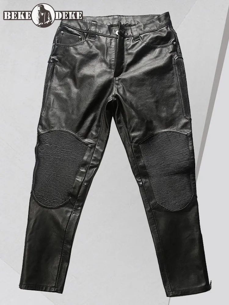 

Брюки мужские из натуральной кожи, байкерские эластичные штаны в стиле панк, Повседневная Уличная одежда, ветрозащитные штаны для верховой ...