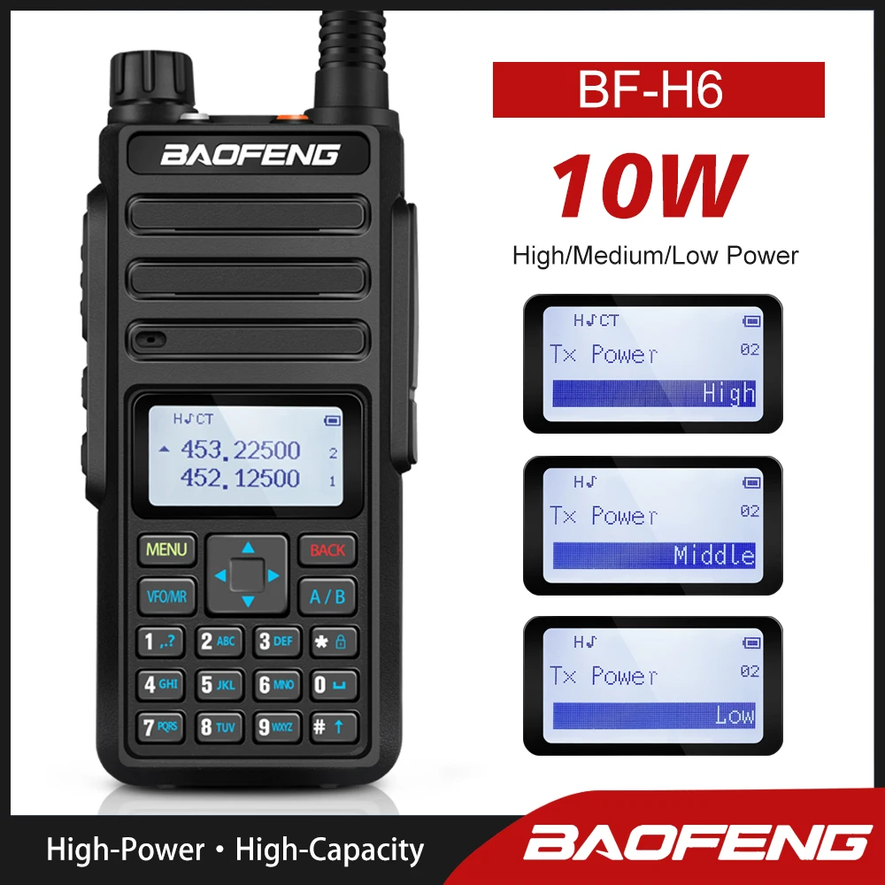 Baofeng BF-H6 Real 10W Portable CB Radio Transceiver VHF UHF Walkie Talkie Two Way Ham Radio Long Distance 10KM Radio 2021 New